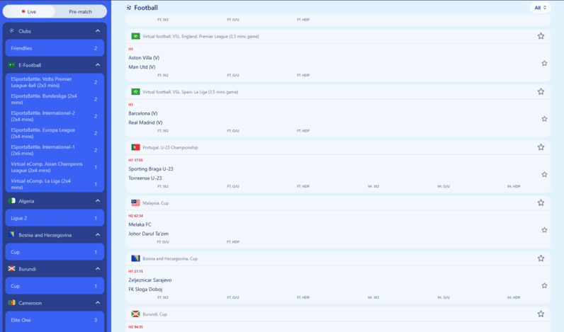Live betting market display on DK88 with real-time odds movement, match status and suspended-market indicators